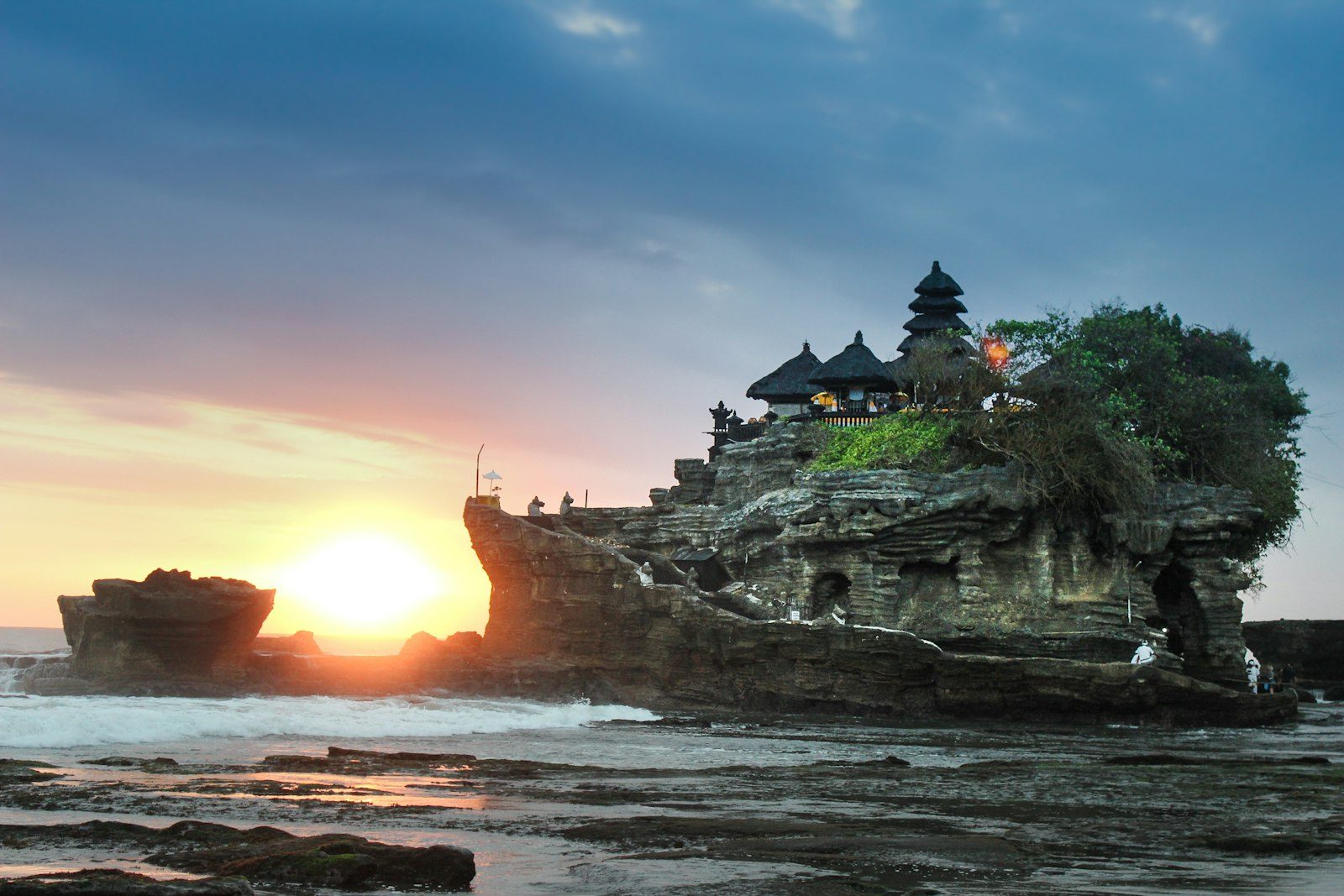 Tanah Lot, the sea temple on the rocks, at sunset